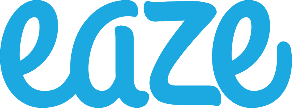 A blue logo with the word "eaze" written in lowercase, smooth, rounded letters. CA Norml