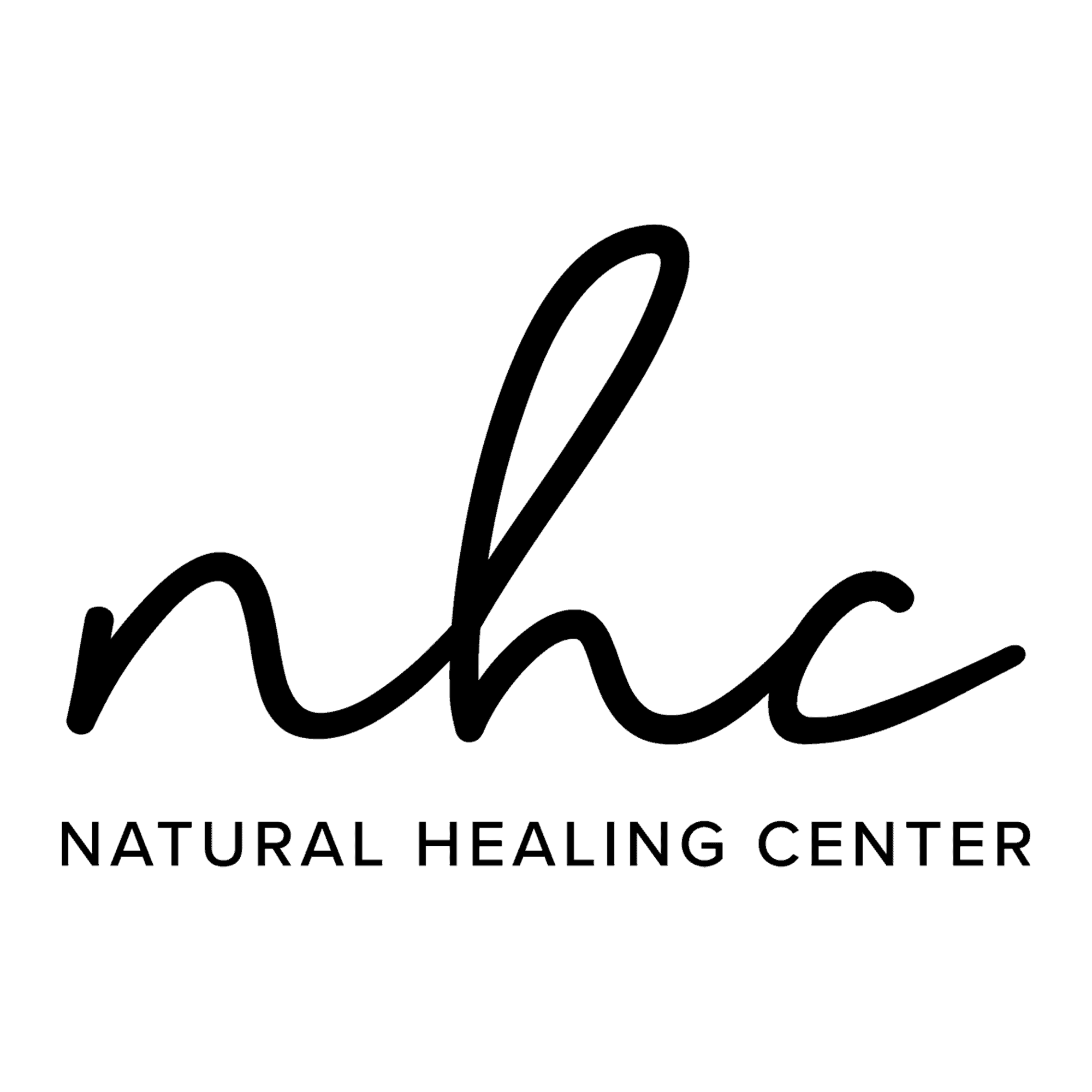 A logo featuring the stylized initials "nhc" in lowercase script, with the words "Natural Healing Center Dispensary" written below in all capital letters. The design is simple and clean, using a black font on a transparent background. CA Norml