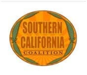 An orange circular logo with two green leaves on either side, featuring the text "Southern California" in large letters and "Coalition" in smaller letters underneath, highlights the Annual Lobby Day event on May 6 in Sacramento. CA Norml