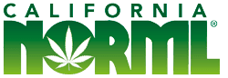 Logo for California NORML, also known as CaNORML, featuring the text "CALIFORNIA" in gradient green with "NORML" in bold green below it. The "O" in "NORML" is replaced with a green cannabis leaf. Visit our website for more information. CA Norml