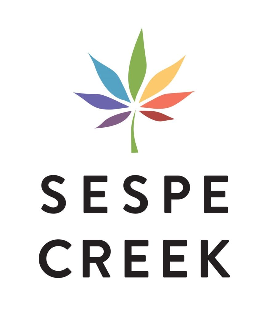 A stylized, six-pointed leaf in rainbow colors above the words "SESPE CREEK" in bold black letters, all set against a white background. CA Norml