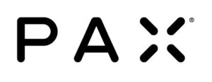 The image displays the logo for PAX, prominently featured at the San Francisco event and reception celebrating the 25th Anniversary of Prop 215. The logo consists of the word "PAX" in black capital letters with a unique design where the "X" is formed by four triangular shapes creating an abstract representation. CA Norml