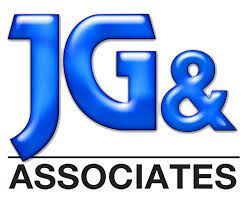Bold, blue text reads "JG &" in a 3D style font above a black line. Below the line, the word "ASSOCIATES" is written in black, uppercase letters. The background is white, evoking the elegance fitting for a San Francisco event to celebrate the 25th Anniversary of Prop 215. CA Norml