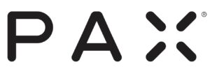 The image shows the PAX logo, featuring the word "PAX" in bold, black letters. The "X" is stylized with four solid triangles forming the letter. Celebrating its 50th Anniversary, the registered trademark symbol (®) is located to the upper right of the "X." The background is white. CA Norml