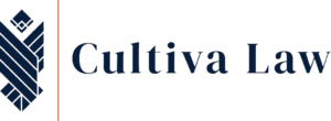 Logo of Cultiva Law, with stylized geometric shapes forming a crest on the left and the text "Cultiva Law" in bold, dark blue serif font on the right. Perfect for the 2024 Legal Seminar hosted by Cal NORML. CA Norml