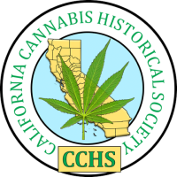 Logo of the California Cannabis Historical Society featuring a cannabis leaf over a yellow map of California, with a blue background and the text "California Cannabis Historical Society" in a green ring. Includes a “215 Tribute,” highlighted during the California State Fair. Ca NORML